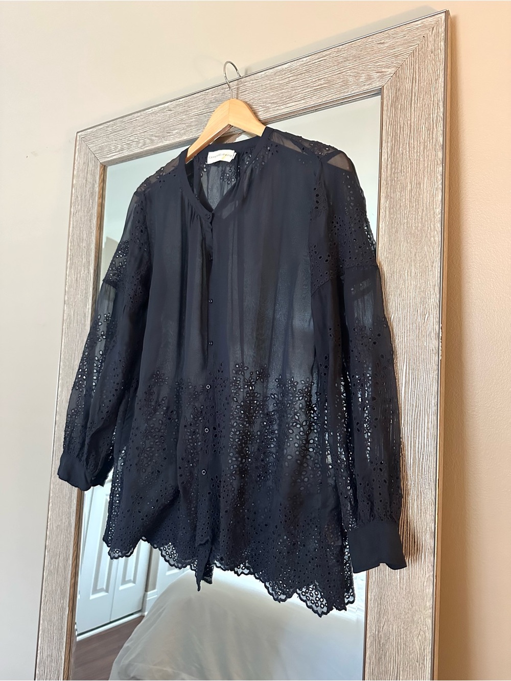 Johnny Was 4 Love And Liberty Navy 100% Silk Eyelet Blouse Size XS